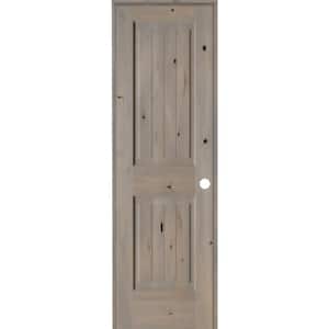 24 in. x 80 in. Knotty Alder 2 Panel Left-Hand Square Top V-Groove Grey Stain Solid Wood Single Prehung Interior Door