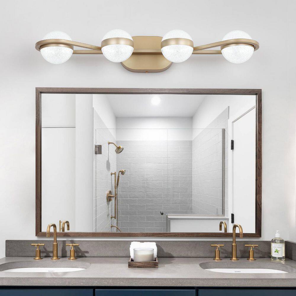 28 in. 4-Light Golden LED Bathroom Vanity Light Fixture with Crystal Sand Acrylic Shades, Mounted Decorative Lighting price history on PriceWatchPro