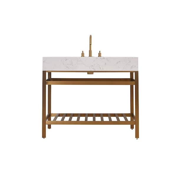 Altair Merano 42 in. W x 22 in. D x 35 in. H Bath Vanity in Brushed Gold with White Composite Stone Top