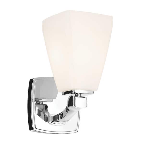 Marant 9.5 in. 1-Light Wall Sconce with Opal Glass in Chrome