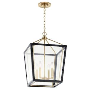 Delvin 24 in. 4-Light Champagne Bronze and Black Traditional Foyer Hanging Pendant Light with Removable Clear Glass