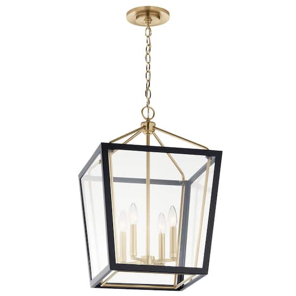 Delvin 24 in. 4-Light Champagne Bronze and Black Traditional Foyer Hanging Pendant Light with Removable Clear Glass