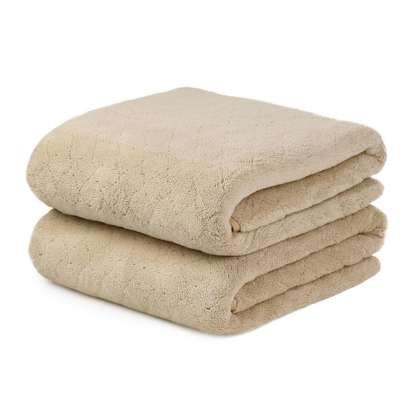 Camel Polyester Velvet Grid Bath Towel (Set of 2)