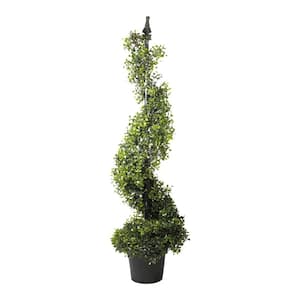 46.5 in. Potted Artificial 2-Tone Boxwood Spiral Topiary Tree