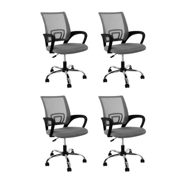 Mesh Upholstered Adjustable Height Ergonomic Office Chair in Gray - Swivel, Lumbar Support (Set of 4)