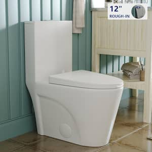 Ace 10 in. Rough In 1-Piece 1.1/1.6 GPF Dual Flush Elongated Toilet in Glossy White, Seat Included