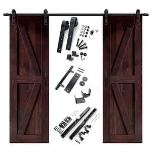 26 in. x 84 in. K-Frame Red Mahogany Double Pine Wood Interior Sliding Barn Door with Hardware Kit Non-Bypass