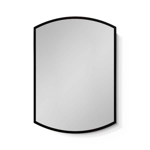 22 in. W x 31 in. H Curved Oval Black Framed Medicine Cabinet with Mirror in Silver
