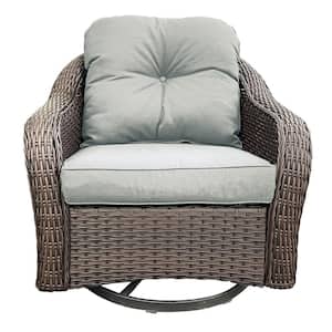 Wicker Patio Swivel Outdoor Rocking Chair Lounge Chair with Biege Cushions
