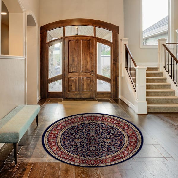 Jewel Kashan Navy 5 ft. Round Area Rug