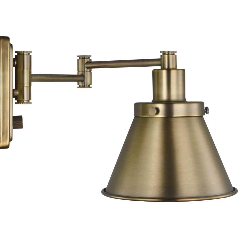 Vintage Brass Adjustable Swing Arm Wall Sconce with Metal Shade
