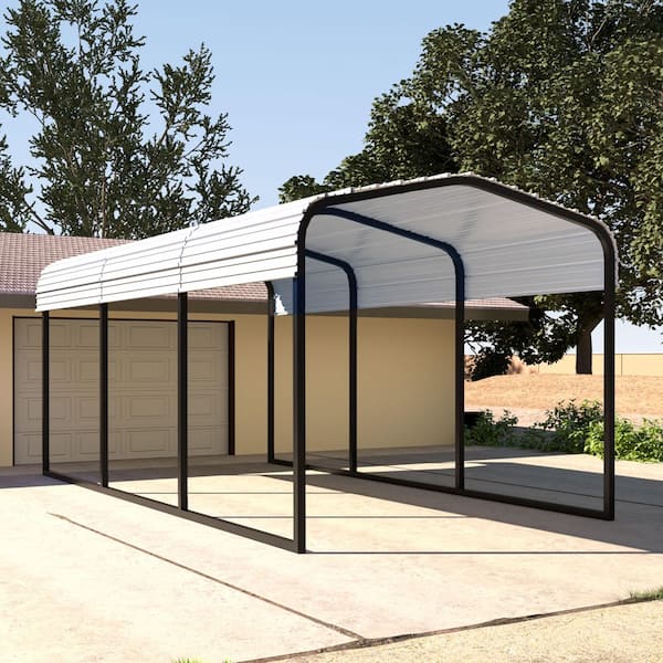 10 ft. W x 15 ft. D Metal Carport Steel Car Canopy and Shelter, Beige