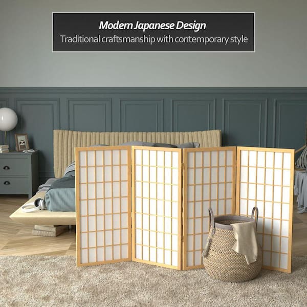 Red Lantern 3 ft. Short Window Pane Shoji Screen - Natural - 4