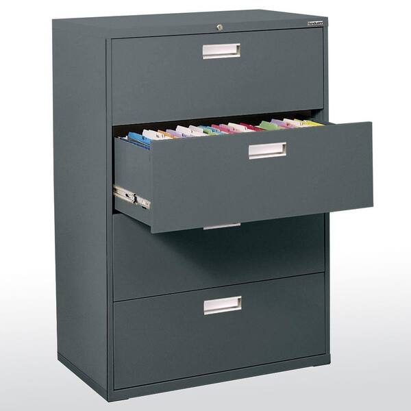 Sandusky 600 Series 42 in. W 4-Drawer Lateral File Cabinet in Charcoal