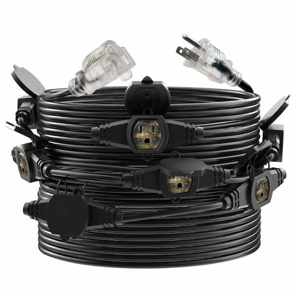 50 Ft Outdoor Extension Cord 16 AWG SJTW 10 Evenly Spaced Outlets Waterproof Caps Blue Indicator UL Liste