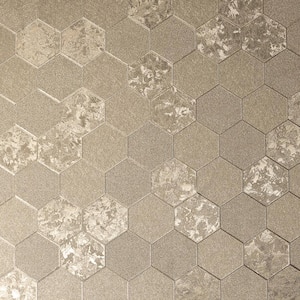 Honeycomb Foil Champagne Geometric Vinyl Wallpaper