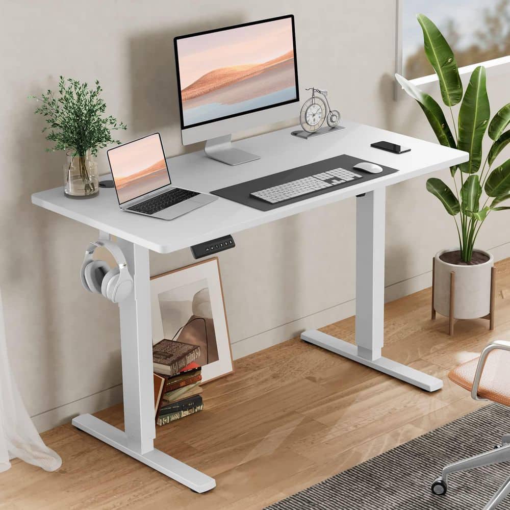 Bestier 40 in. Rectangular White Wood Electric Standing Desk with