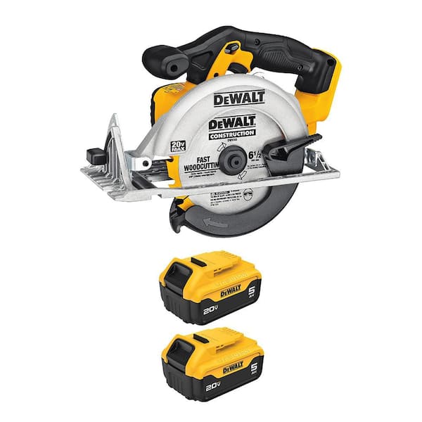 20-Volt MAX Lithium-Ion Cordless 6.5 in. Sidewinder Style Circular Saw with (2) 20-Volt MAX 5. 0Ah Battery Packs