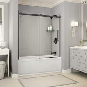 Utile Metro 32 in. x 60 in. x 81 in. Bath and Shower Combo in Soft Grey with New Town Right Drain, Halo Door Matte Black