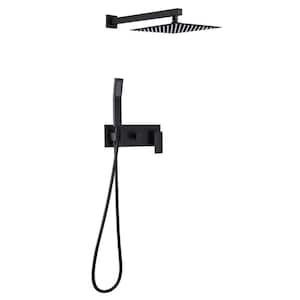 Modern 2-Spray Patterns with 1.5 GPM 10 in. Tub Wall Mount Dual Shower Heads in Spot Resist Matte Black