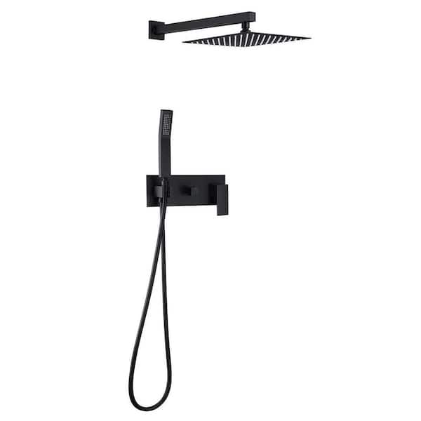 Tahanbath Modern 2-Spray Patterns with 1.5 GPM 10 in. Tub Wall Mount Dual Shower Heads in Spot Resist Matte Black