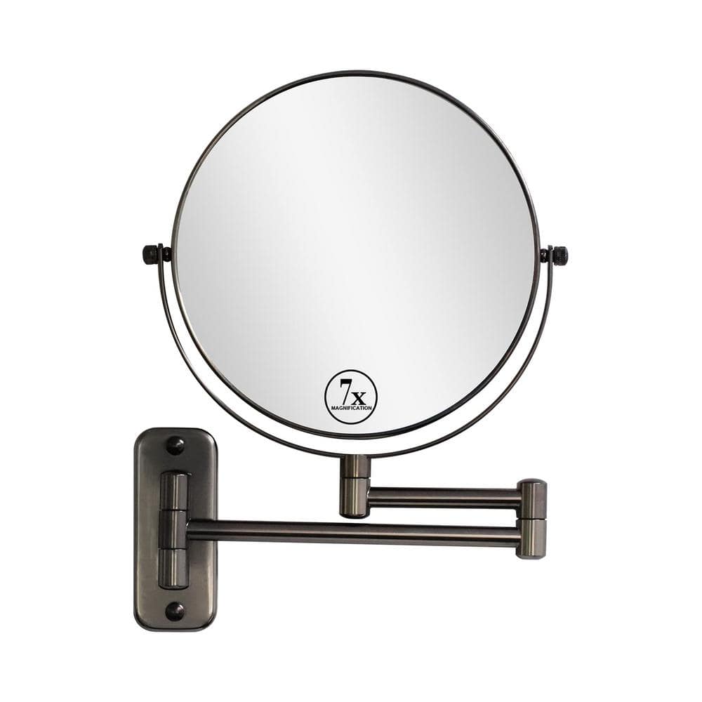 16.8 in. W x 12 in. H Round Magnifying Wall Bathroom Makeup Mirror in Grey