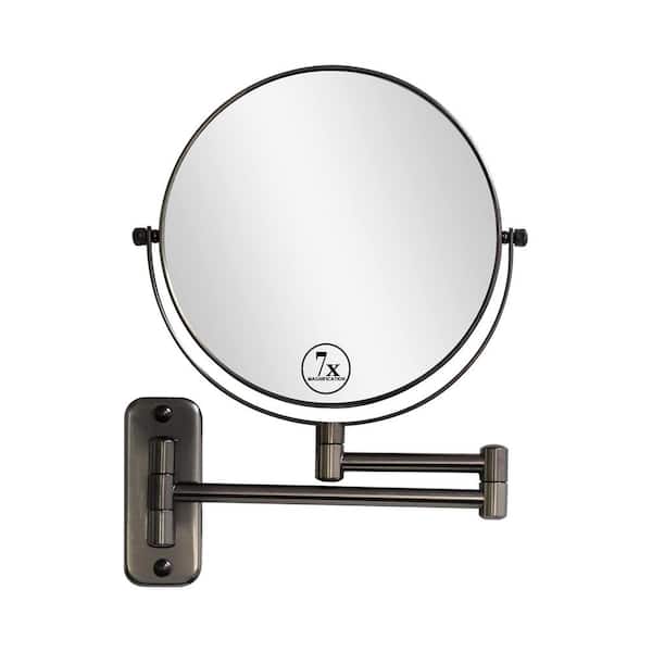 16.8 in. W x 12 in. H Round Magnifying Wall Bathroom Makeup Mirror in Grey