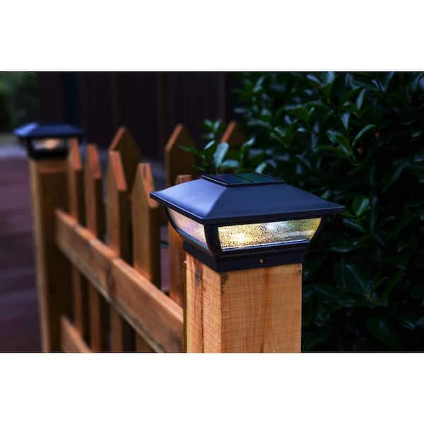 Hampton Bay in. x 3.5 in. Outdoor Black Solar Integrated LED Plastic Post Cap Light with a 5.5 in. x 5.5 in. Adaptor (2-Pack) 2211-NP3 - The Home Depot