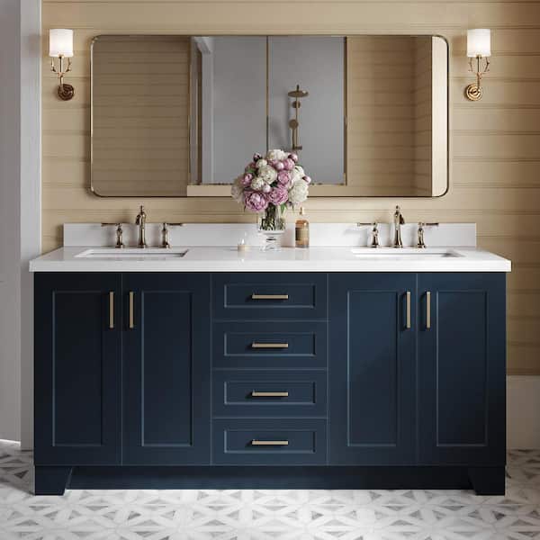 ARIEL Taylor 73 in. W x 22 in. D x 36 in. H Double Freestanding Bath Vanity in Midnight Blue with Pure White Quartz Top