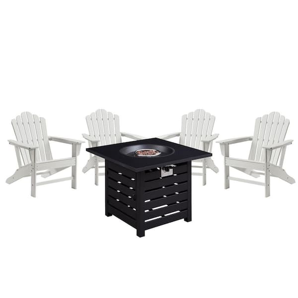 CASAINC 5-Piece Plastic Adirondack Outdoor Conversation Patio Fire Pit Set in White