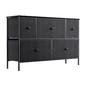 5-Drawer Black and Grey Steel Frame Bedroom Storage Organizer Chest Dresser