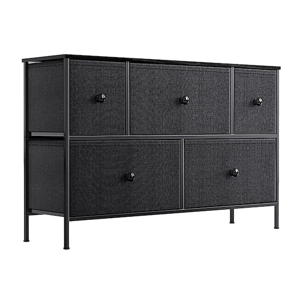 REAHOME 5-Drawer Black and Grey Steel Frame Bedroom Storage Organizer Chest Dresser