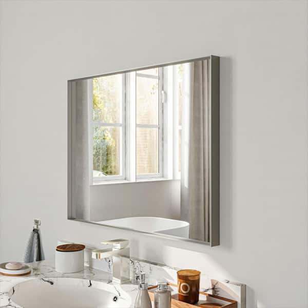 ORGANNICE 22 in. W x 30 in. H Silver Aluminum Rectangle Framed Tempered Glass Wall-mounted Bathroom Mirror