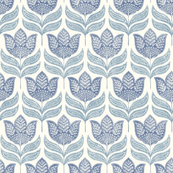 Chesapeake Cathal Tulip Block Print Blue Prepasted Non Woven Wallpaper Sample