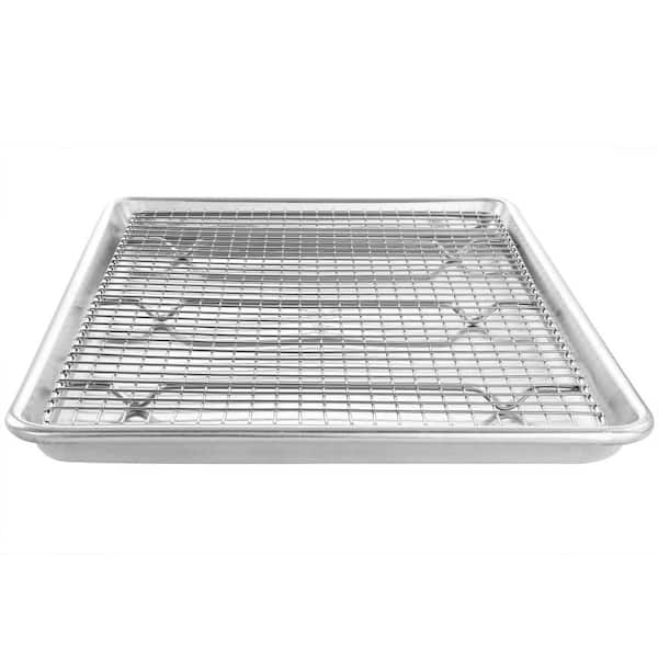 Kitchenatics Baking Sheet with Cooling Rack: Half Aluminum Cookie Pan Tray with Stainless Steel Wire and Roasting Rack - 13.1