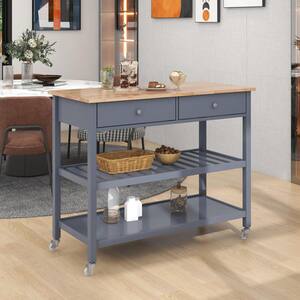 Gray Rolling Kitchen Cart with Locking Wheels and Open Spacious Storage Shelves