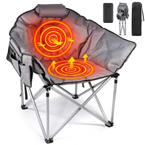 Outdoor Oversized Foldable Heated Camping Grey Patio Chair with 20,000mAh Power Bank, With Metal Frame