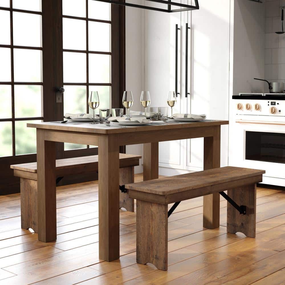 Antique Rustic Wood 4 Leg Dining Table Seats 4