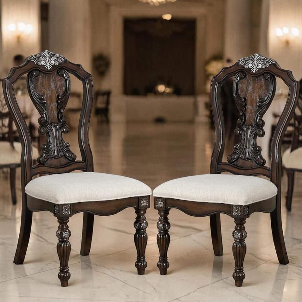 Isolde Dark Brown Fabric Side Chair (Set of 2) with Ornate Fiddle Back price history on PriceWatchPro