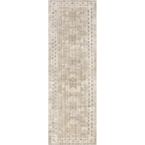 Shia Bordered Washable Beige 2.6 ft. x 6 ft. Outdoor Area Rug