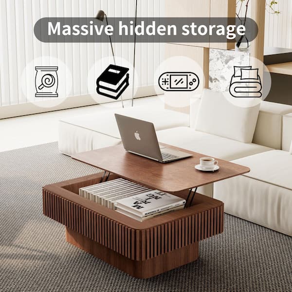Noble House Lucan 38.6 in. Modern Walnut Rectangle Fluted Wood
