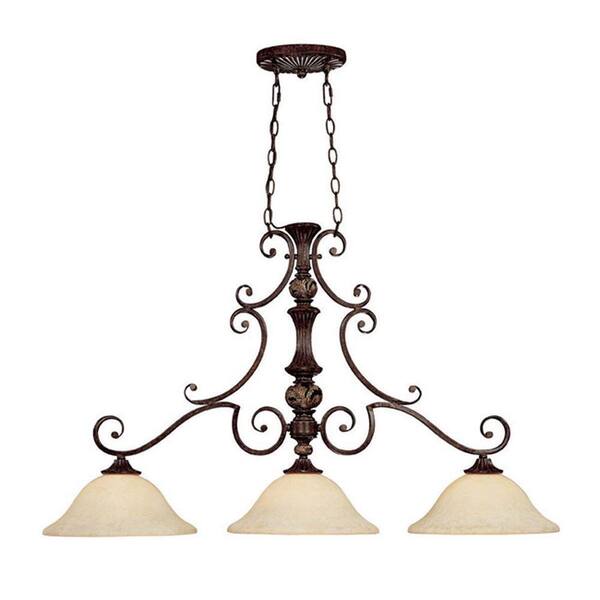 Filament Design 3-Light Chesterfield Brown Island Fixture with Rust Scavo Glass-DISCONTINUED