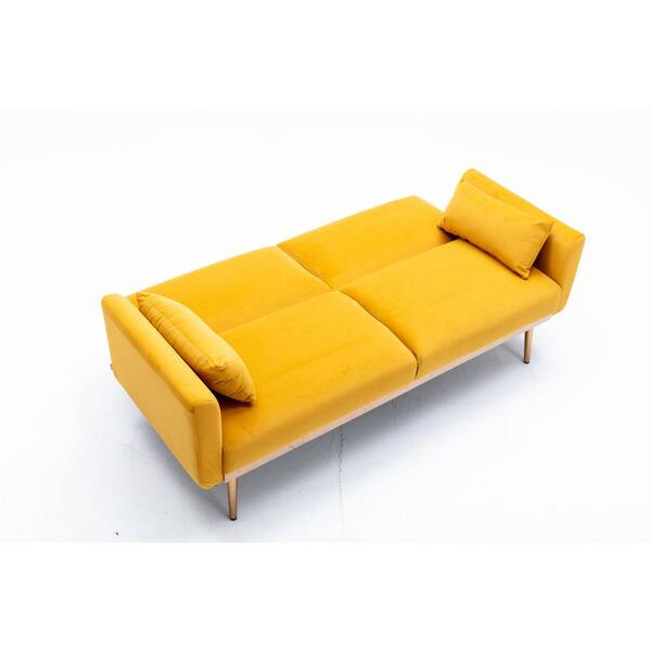 Angel Sar 68 In W Yellow Velvet Twin Size Sofa Bed 2 Seat Straight Bss0136204 The Home Depot Yellow Velvet Twin Size Sofa Bed 2 Seat, Yellow Leather Sofa Bed