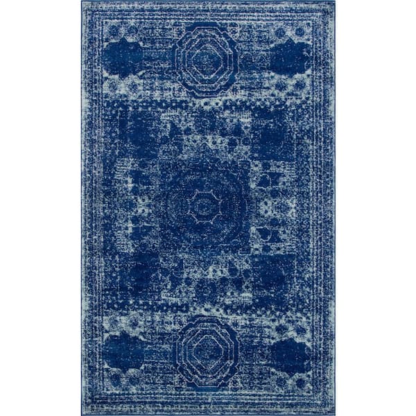 Unique Loom Bromley Wells Navy Blue 5 ft. x 8 ft. Area Rug