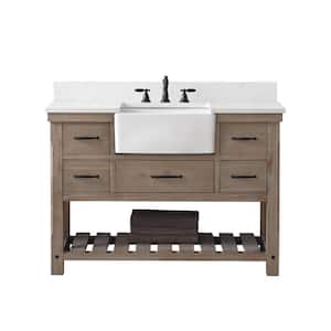 Wesley 48 in. W x 22 in. D Bath Vanity in Weathered Natural with Engineered Stone Top in Ariston White with White Sink