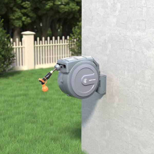 Giraffe Tools Garden Retractable Hose Reel-1/2 in.-130 ft., Wall Mounted,  Light Grey AW4012US-LG - The Home Depot