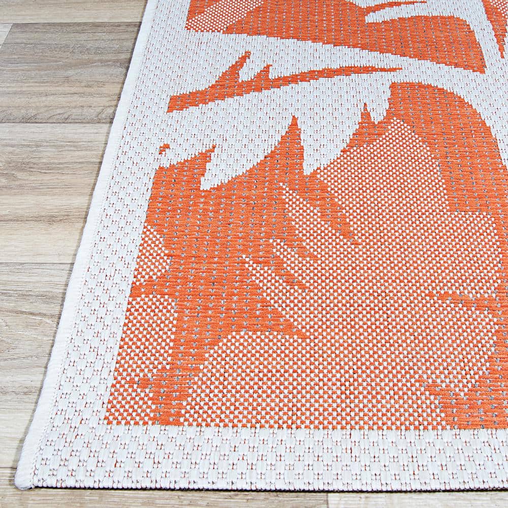 Ivory and Orange Geometric Flat Woven Outdoor Rug
