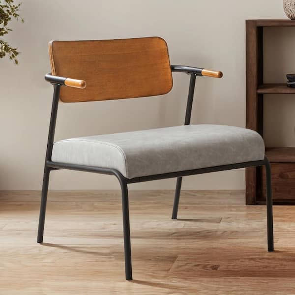 Spruce & Spring Azrael Sand Grey Upholstered Leather Side Chair with Wood and Metal Frame Accent Chair for Living Room (Set of 2)