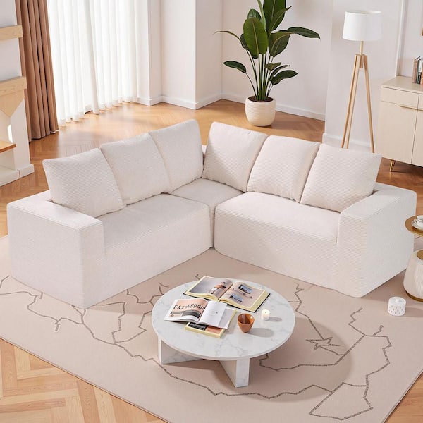 SKYSHALO Modular Sectional Sofa, L Shaped Modular Sofa Deep Seat, Cloud Sectional Couch with High Rebound Sponge Plastic White