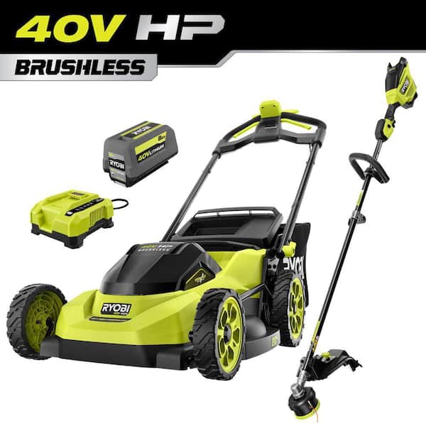 40V HP Brushless 20" Cordless Multi-Blade Walk Behind Self-Propelled Mower w/ String Trimmer, 8. 0Ah Battery & Charger